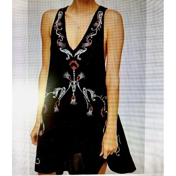 Intimately, free people, halter dress , tassels Boho Black Embroidered Lady Sz S - Picture 1 of 16